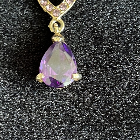 Gold rose amethyst drop tear pendant chain necklace - Picture 4 of 8